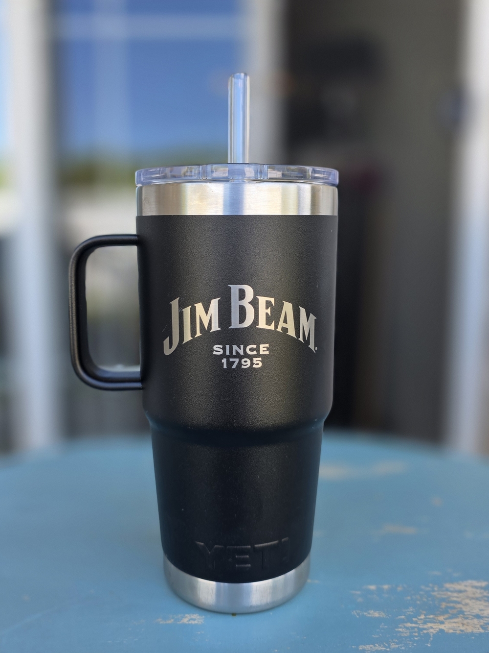 YETI Jim Beam Travel Mug Tumbler Black Handle Lid & Straw